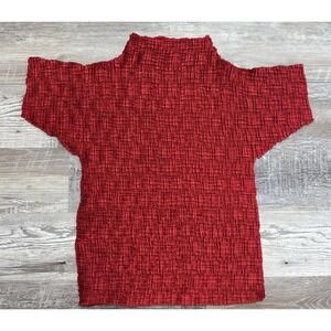 Vintage Casual Corner Crinkle Pleat Mock Neck Short Sleeve Top Blouse Red Sz M